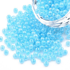 Небесно-голубой 6/0 бисер имитация нефрита, блеск, окрашенные, круглые, голубой, 4x3 мм, отверстие : 1.2 мм, о 450 г / мешок