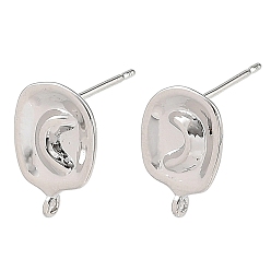 Platinum SHEGRACE Brass Stud Earring Findings, Oval, with Loop, Cadmium Free & Lead Free & Nickel Free, Platinum, 13x9mm, Hole: 1mm, Pin: 12x0.8mm