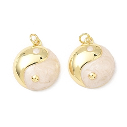 Морская Ракушка Латунь эмаль подвески, очарование инь-ян, с целью перехода в кольце, без свинца и без кадмия, долговечный, реальный 18 k позолоченный, стойки покрытие, цвет морской раковины, 22.5x19.5x6.5 мм, отверстие : 3.2 мм