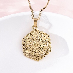 Настоящее золото 18K Шестиугольный цветок 304 подвеска из нержавеющей стали ожерелья, ионное покрытие (ip), реальный 18 k позолоченный, 17.91 дюйм (45.5 см)