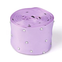 Lilac Polyester Grosgrain Ribbon, with Single Face Crystal Rhinestone, for Crafts Gift Wrapping, Party Decoration, Lilac, 2 inch(52mm), 5 yards/roll(4.57m/roll)