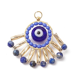 Ляпис-Лазурь Подвески из натурального лазурита и бисера ручной работы в технике лэмпворк, талисманы от сглаза с кольцами для прыжков, золотые, 24x28x8 мм, отверстие : 2.8 мм