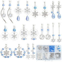(52) Непрозрачная лаванда Наборы для изготовления сережек в форме снежинки своими руками, включая подвески из сплава, 304 Подвески и серьги-кольца из нержавеющей стали, латунные бусины, фурнитура для колец и клипсовых сережек, стеклянные бусины и железные звенья, разноцветные, 22x16x2 мм, отверстие : 1.5 мм, 4 шт