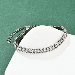 Нержавеющая Сталь Цвет 304 Браслеты из нержавеющей стали с панцирной цепью для женщин, со стразами, цвет нержавеющей стали, 7-1/8 дюйм (18 см)