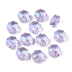 Лиловый Прозрачные стеклянные шарики k 9, граненые, с покрытием AB цвета, плоско-круглые, сирень, 8x5 мм, отверстие : 1.2 мм