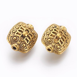 Antique Golden Tibetan Style Alloy Rectangle Beads, Antique Golden Color, Lead Free & Nickel Free & Cadmium Free, Size: about 11mm wide, 13mm long, 6.5mm thick, hole: 1.5mm