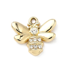 Золотой Подвески из сплава и страза, прелести пчел, uv покрытие, золотые, 17.5x19.5x4.5 мм, отверстие : 1.8 мм