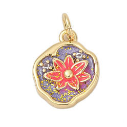 Лиловый Латунные микро проложить кубического циркония подвески, с эмалью, , стойки покрытие, прочное покрытие, без кадмия и без свинца, с целью перехода в кольце, сирень, 14.5x11.5x3 мм, отверстие : 3 мм