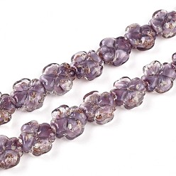 Средний Фиолетовый Светящиеся стеклянные бусины ручной работы из золотой фольги, клевер, светится в темноте, средне фиолетовый, 9~10.5x10~11x4.5~6 мм, отверстие : 1~1.2 мм, около 50 шт / нитка, 19.29 дюйм (49 см)