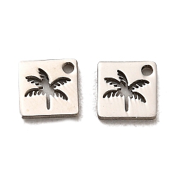 Нержавеющая Сталь Цвет Не тускнеющие 304 подвески из нержавеющей стали, квадрат с подвеской из кокосовой пальмы, цвет нержавеющей стали, 5.5x5.5x0.8 мм, отверстие : 1 мм