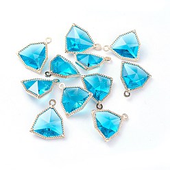 Темно-Голубой Стеклянные подвески, с фурнитурой Berzel с открытой спиной из экологически чистого сплава, граненые, треугольные, золотой свет, глубокое синее небо, 17x14.5x7 мм, отверстие : 1.2 мм