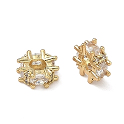 Настоящее золото 18K Латунные прозрачные бусины из кубического циркония, без кадмия и без свинца, стойки покрытие, долговечный, плоско-круглые, реальный 18 k позолоченный, 9x4 мм, отверстие : 3.5 мм