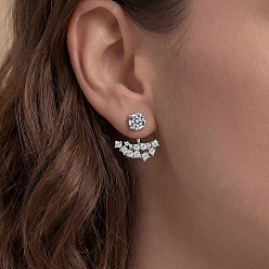 Silver 925 Sterling Silver Pave Moissanite Stud Earrings for Women, Flower, Silver, 13.9x12mm