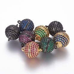 (52) Непрозрачная лаванда Магнитные застежки из латуни с цирконием и микропаве с петлями, круглые, разноцветные, 16x12 мм, отверстие : 1.2 мм