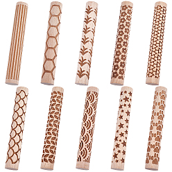 Mixed Shapes 10Pcs 10 Styles Wood Handle Clay Texture Roller, Pottery Tools, Mixed Shapes, 98~100x13.5~15mm, 1pc/style