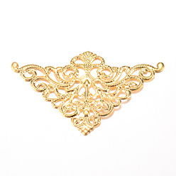 Light Gold Железные звенья, гравированные металлические украшения, треугольные, золотой свет, 48.5x76.5x1 мм, отверстие : 1 мм