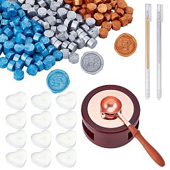 Couleur Mélangete Kits de fabrication de tampons à faire soi-même, y compris poêle à cire à cacheter rond, sceller les particules de cire, cuillère en laiton, stylo gel scintillant en plastique, bougies de paraffine, couleur mixte, particules de cire à cacheter: 300 pcs