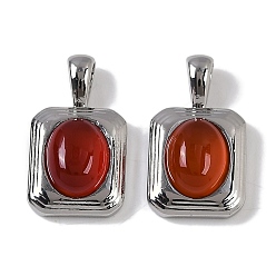 Платина Подвески из натурального сердолика (окрашенные и нагретые), латунные прямоугольные подвески, платина, 19.5x11x5.5 мм, отверстие : 2x4 мм