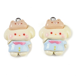 Лимонный шифон Подвески из собачьей смолы, с платиново-железными петлями, лимонный шифон, 28x22x9.5 мм, отверстие : 2 мм