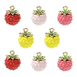 Mixed Color 8Pcs 4 Colors Alloy Enamel Pendants, Golden, Raspberry Charms, Mixed Color, 14x11mm, Hole: 1.2mm, 2pcs/color