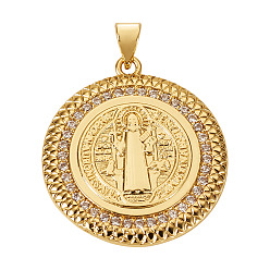 Другие 1подвески из латуни с микропаве из кубического циркония, отношение, реальный 18 k позолоченный, Святой бенедикт, 28x25x2 мм, отверстие : 5x4 мм