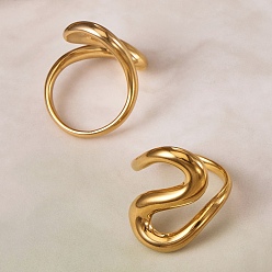 Golden Irregular Lines 304 Stainless Steel Finger Rings, Golden, 25mm, Inner Diameter: 19mm