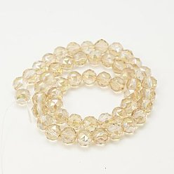 Floral White Electroplate Glass Beads Strands, Full Rainbow Plated, Faceted, Round, Floral White, 8mm, Hole: 1mm