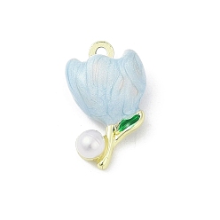 Светло-Голубой Подвески из эмали и сплава, с abs имитационными жемчужными бусинами , стойки покрытие, без кадмия, без никеля и без свинца, цветочный шарм, золотые, Небесно-голубой, 19x11.5x7 мм, отверстие : 1.6 мм