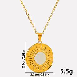 Золотой Стильные 304 ожерелья с плоским круглым кулоном из натуральной белой ракушки из нержавеющей стали, золотые, кулон: 2.5x2.2 см