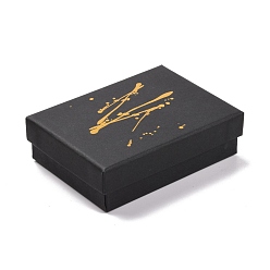 Black Hot Stamping Cardboard Jewelry Packaging Boxes, with Sponge Inside, for Rings, Small Watches, Necklaces, Earrings, Bracelet, Rectangle, Black, 9.2x7x2.7cm