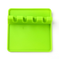 Green Yellow Silicone Multiple Utensil Rest with Drip Pad, Kitchen Utensil Holder, for Spoons, Ladles, Tongs, Green Yellow, 13.7x13.7x3.8cm