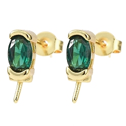 Зеленый Латунь микро проложить кубические данные о серебристой цирконии, овальные, без кадмия и без свинца, стойки покрытие, долговечный, за половину пробурено бисера, золотые, зелёные, 11.5x4 мм, штифты : 0.7 мм