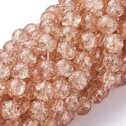 Light Salmon Spray Painted Crackle Glass Beads Strands, Round, Light Salmon, 8mm, Hole: 1.3~1.6mm, about 100pcs/strand, 31.4 inch