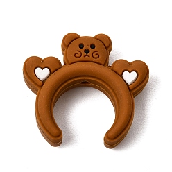 Bear Silicone Beads, Focal Beads, Headband with Ear, Sandy Brown, Bear, 27x29.5x9mm, Hole: 2mm