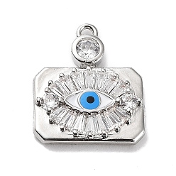 Платина Покрытие стойки латунь микро паве цирконий и подвески с эмалью, Очарование глаз, долговечный, без кадмия и без свинца, злые глаза, платина, 17x14x2.5 мм, отверстие : 1.2 мм