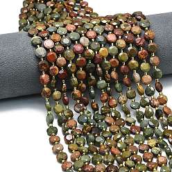 Пикассо Камень Нити бусин из натурального камня пикассо/полихромной яшмы, граненый шестиугольный разрез, плоско-круглые, с бисером, 8~8.5x5 мм, отверстие : 0.8 мм, около 36 шт / нитка, 15.16''~15.24'' (38.5~38.7 см)