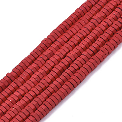 Red Spray Painted Non-magnetic Synthetic Hematite Beads Strands, Hexagon, Red, 3x1mm, Hole: 0.8mm, about 305~310pcs/strand, 15.75 inch(40cm)