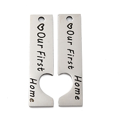 Нержавеющая Сталь Цвет Антикоррозийные 201 большие подвески из нержавеющей стали, пара прелестей, прямоугольник со словом наш первый дом, цвет нержавеющей стали, 50x12x1.5 мм, отверстие : 2.5 мм, 2 шт / комплект