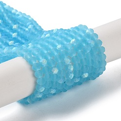 Темно-Голубой Прозрачные стеклянные бусины, граненые, матовые, с половинным покрытием ab цвета, рондель, глубокое синее небо, 4~4.5x3.5~4 мм, отверстие : 1 мм, около 105~110 шт / нитка, 38~39 см