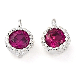 Серебро Латунные микро проложить кубического циркония прелести, долговечный, плоские круглые прелести, серебряные, 6x4x2.5 мм, отверстие : 0.9 мм