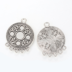 Antique Silver Tibetan Style Alloy Chandelier Component Link Cabochons Settings, Flat Round, Cadmium Free & Lead Free, Antique Silver, Tray: 6~9.5mm, 40x31x2mm, Hole: 2.5~3mm, about 130pcs/1000g