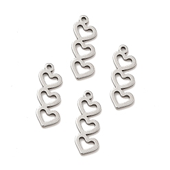 Нержавеющая Сталь Цвет Не тускнеющие 201 подвески из нержавеющей стали, Сердце с сердцем, цвет нержавеющей стали, 16.5x6x1 мм, отверстие : 1 мм