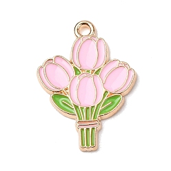 Pink Подвески из эмали и сплава, , золотые, розовые, 25x18x2 мм, отверстие : 1.6 мм