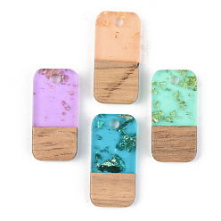 (52) Непрозрачная лаванда Подвески из прозрачной смолы и ореха, золотой фольгой, прямоугольные, разноцветные, 21.5x10x3 мм, отверстие : 2 мм