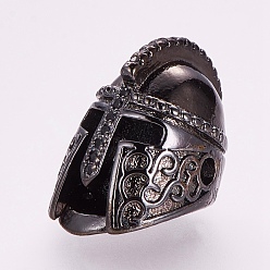 Gunmetal Brass Micro Pave Cubic Zirconia Gladiator Helmet Beads, Gunmetal, 18x12x13mm, Hole: 2mm