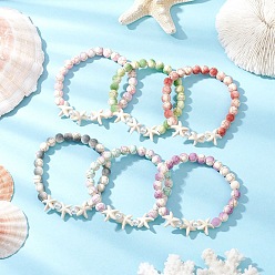 (52) Непрозрачная лаванда Браслеты из синтетических бирюзовых бусин с эффектом запекания в виде морской звезды для женщин, с абс пластиковой имитации жемчужина круглые бусины, разноцветные, внутренний диаметр: 2-1/4 дюйм (5.6 см)