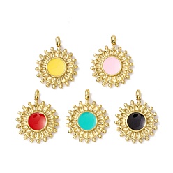 Mixed Color PVD Vacuum Plating 304 Stainless Steel Enamel Pendants, Light Gold, Flat Round, Mixed Color, 19x15x4mm, Hole: 2.4mm