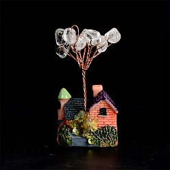 Хрусталь Украшения дисплей смолы, энергетический камень рейки фэн-шуй украшение, с натуральным кварцевым деревом и медной проволокой, дом, 29x20x50~55 мм