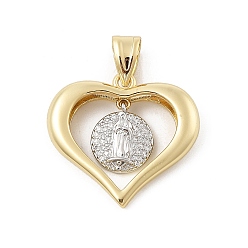Плоский Круглый Латунные микро проложить кубического циркония подвески, без кадмия и без свинца, сердце прелести, плоско-круглые, 28x30.5x6 мм, отверстие : 9.5x5 мм