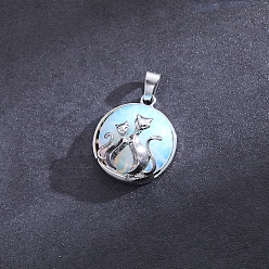 Opalite Flat Round with Cat Opalite Pendants, with Platinum Alloy Finding, 32x22mm